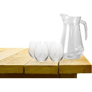 Excellent Houseware water karaf schenkkan glas 1000 ml met 4x drinkglazen 390 ml