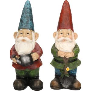 Tuinkabouters - 2x - polyresin - 29 cm - Gerard met gieter en Sam