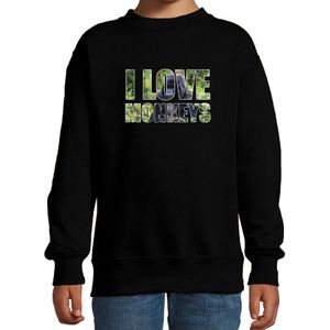 Tekst sweater I love monkeys foto zwart voor kinderen - cadeau trui apen liefhebber