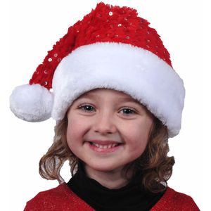 kerstmutsen - 2x - rood met pailletten- polyester - voor kinderen