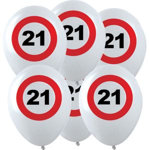 12x Leeftijd verjaardag ballonnen met 21 jaar stopbord opdruk 28 cm