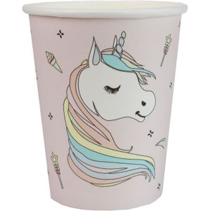 Santex eenhoorn thema feest wegwerp bekertjes - 10x stuks - 270 ml - karton - unicorn/magie