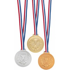 Verkleed medailles met lint - 3x - goud/zilver/brons - kunststof - 6 cm - speelgoed