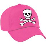 Foute party piraten verkleed pet / cap doodskop roze voor dames en heren