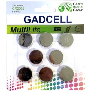 Gadcell knoopcel batterijen set - type CR2032 - 8x stuks - 3V Lithium