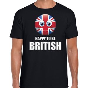 Happy to be British landen shirt zwart voor heren met emoticon