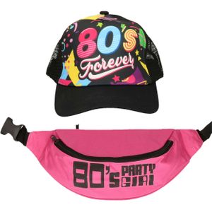 Foute 80s/90s party verkleed set pet en heuptasje - dames - jaren 80/90 verkleed accessoires