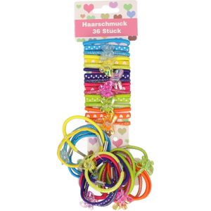 Haar elastiekjes - set 36x - gekleurd - zonder metaal - Dia 6 cm - kunststof - diverse prints