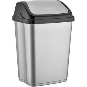 Zilver/zwarte kunststof vuilnisbak 16 liter voor op kantoor