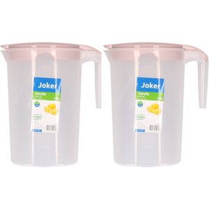 Excellent Houseware Schenkkan/waterkan - 2x - roze - 1750 ML - kunststof - 10 x 20 x 22 cm