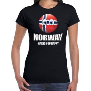 Norway makes you happy landen / vakantie shirt zwart voor dames met emoticon