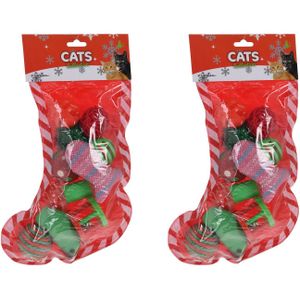 2x stuks kerstsok cadeau met speelgoed voor katten/poezen