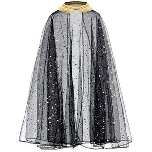 PartyDeco Verkleed cape - met sterretjes - zwart - voor kinderen - 3-7 jaar - Halloween thema