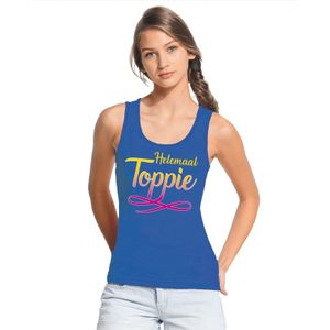 Blauw singlet dames met tekst Helemaal Toppie