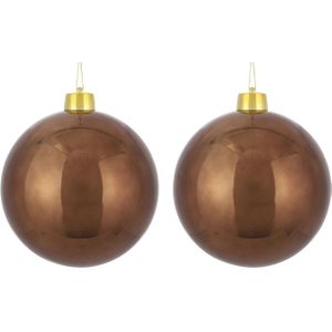 2x Mega kunststof decoratie kerstballen kastanje bruin 25 cm