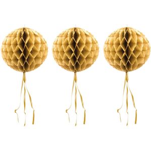 3x stuks Honeycomb ballen/bollen goud 30 cm versieringen