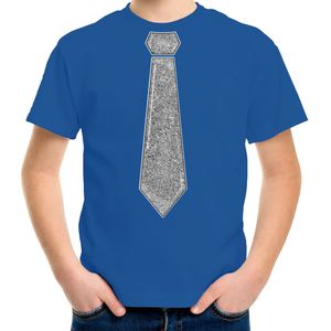 Bellatio Decorations Verkleed t-shirt voor kinderen - glitter stropdas - blauw - jongen - carnaval