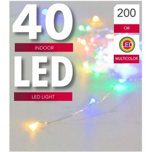 Verlichting lichtdraad zilver 40 gekleurde lampjes op batterijen 200 cm