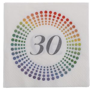 20x Leeftijd 30 jaar witte confetti servetten 33 x 33 cm