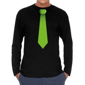 Zwart long sleeve t-shirt zwart met groene stropdas bedrukking heren