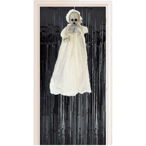 Horror decoratie pakket hangende baby geest pop met zwart deurgordijn