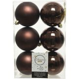 6x Kunststof kerstballen glanzend/mat donkerbruin 8 cm kerstboom versiering/decoratie