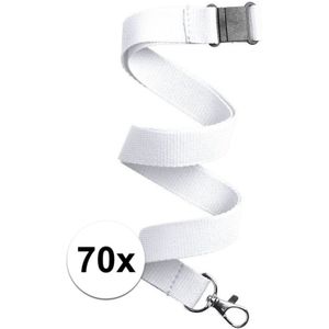 70x Witte lanyard/keycord met sleutelhanger 50 cm