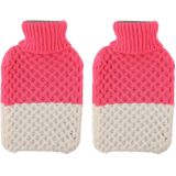 2x Warmte kruiken met gebreide hoes roze/creme 2 liter