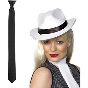 Carnaval verkleed Gangster/maffia set witte hoed met stropdas zwart