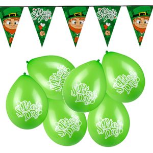 St Patricks Day versierpakket met 1x vlaggenlijn en 12x ballonnen