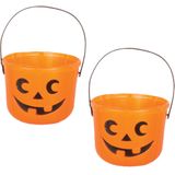 Set van 2x stuks pompoen trick or treat snoep emmertje oranje D18 x H14 cm