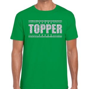 Toppers in concert Groen Topper shirt in zilveren glitter letters heren