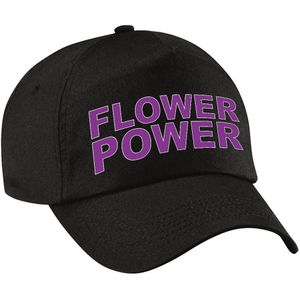 Paarse letters flower power verkleed pet/cap zwart volwassenen