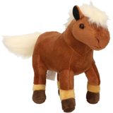 Set van 2x Stuks Pluche Dieren Paarden Knuffels 25 cm - Bruin en Zwart Speelfiguur