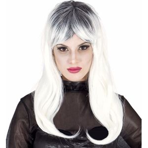 Dames heksenpruik met wit/grijs haar