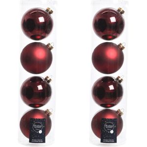 Tubes met 8x donkerrode kerstballen van glas 10 cm glans en mat