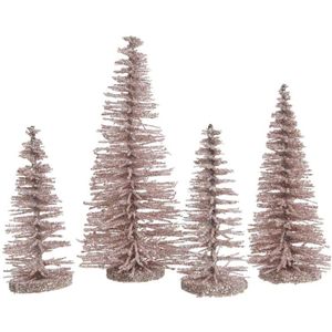 Roze mini decoratie kerstboompjes 4 stuks