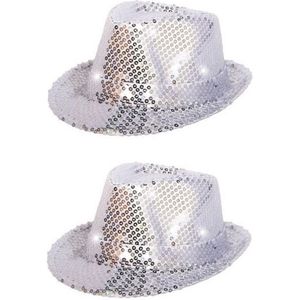 4x stuks glitter hoed zilver met LED verlichting