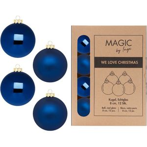 Kerstballen van glas - 12x - nacht blauw- 8 cm -milieubewust verpakt
