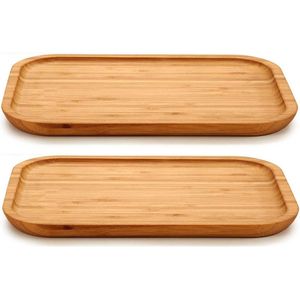 2x stuks voedsel/hapjes serveerplank van bamboe 25 x 18 cm met rand