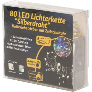 Kerstverlichting zilverdraad met warm witte lichtjes 8 meter op batterijen met timer