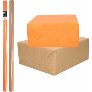 4x Rollen kraft inpakpapier/kaftpapier pakket bruin/oranje 200 x 70 cm