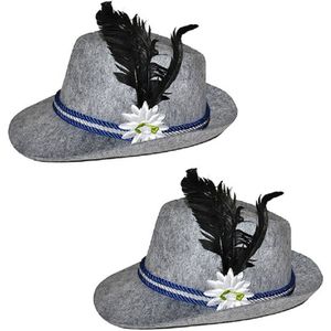 2x stuks grijs Tiroler Oktoberfest verkleed hoedje voor volwassenen