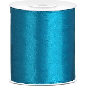 1x Satijnlint turquoise blauw rol 10 cm x 25 meter cadeaulint verpakkingsmateriaal