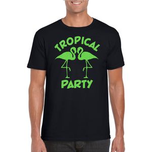 Bellatio Decorations Tropical party T-shirt heren - met glitters - zwart/groen - carnaval/themafeest