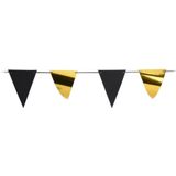 Party Vlaggenlijn - 2x - binnen/buiten - plastic - metallic zwart/goud - 6 m - 25 vlaggetjes