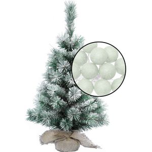 Mini kerstboom - besneeuwd -H60 cm - met lichtsnoer lichtgroen