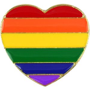 Regenboogvlag kleuren metalen hartje broche 3 cm