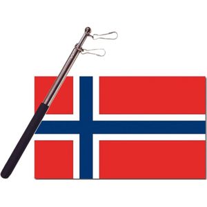 Landen vlag Noorwegen - 90 x 150 cm - met compacte draagbare telescoop vlaggenstok - supporters