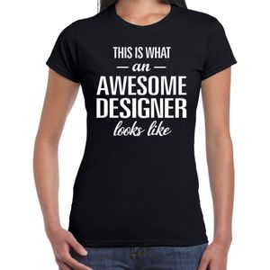 Zwart cadeau t-shirt awesome designer / geweldige ontwerper voor dames